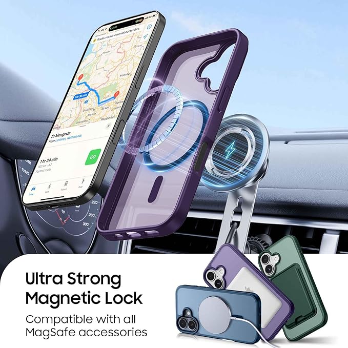Magnetic for iPhone 16 Case with Detachable Wallet, Compatible with MagSafe, Credit Card Holder with Slim Shockproof Protective Phone Cover, Purple