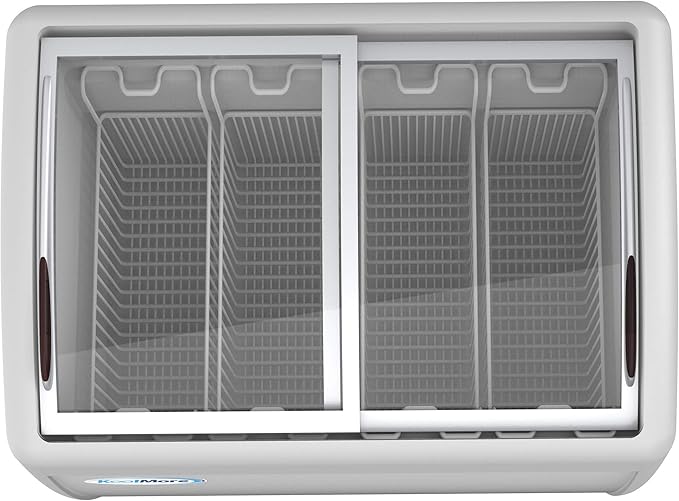KoolMore - MCF-12C Commercial Ice Cream Freezer Display Case, Glass Top Chest Freezer with 4 Storage Baskets and Clear, Sliding Lid, Large 12.7 cu.ft Capacity, White
