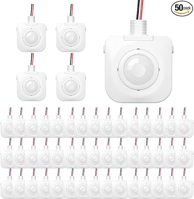 50 Pack Ceiling Occupancy Motion Sensor, Passive Infrared Technology, High Bay Fixture Mount 360 Degree, Hard-Wired, 120-277 VAC, Commercial/Industrial Grade