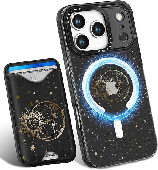 Toycamp for iPhone 17 Pro Case - Compatible with Magsafe Credit Card Holder Wallet Magnetic Cute Women Teen Girls Kawaii Girly Unique Sun Moon Design Phone Cover for Apple 17 Pro