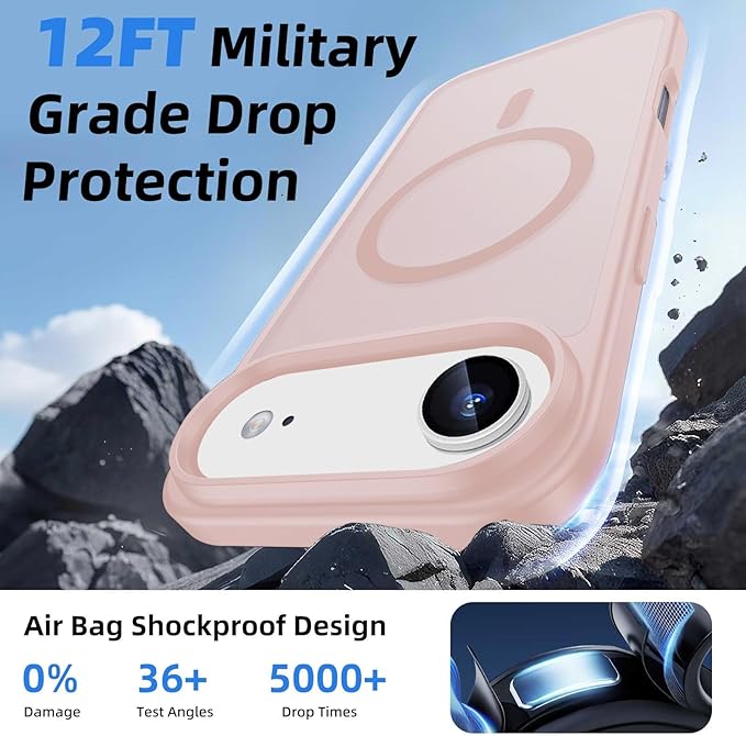 Magnetic for iPhone Air Case & iPhone 17 Air Case with Detachable Wallet, Compatible with MagSafe, Military Protective Slim Phone Cover with Card Holder, Pink
