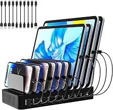 Charging Station for Multiple Devices, 100W 10 Ports Charging Dock with 10 Cables Smart IC Tech and Adjustable Dividers Type-C，Multi USB Charger for iPhone Galaxy iPad Tablet，Black - Image 1