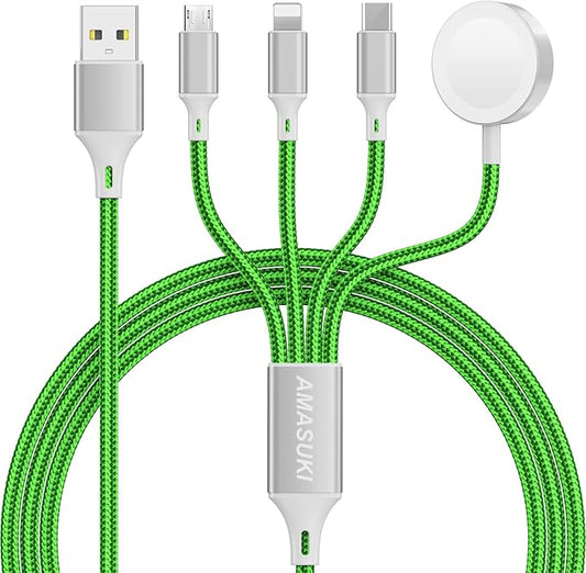 Travel Essentials,4 in 1 for Apple Watch Charger/iPhone Charger/Multi Charging Cable,Vacation RV Camping Essentials,USB C/L/Micro Portable Charger for iWatch 11-1/iPhone 17-12,Car&Gift-Green