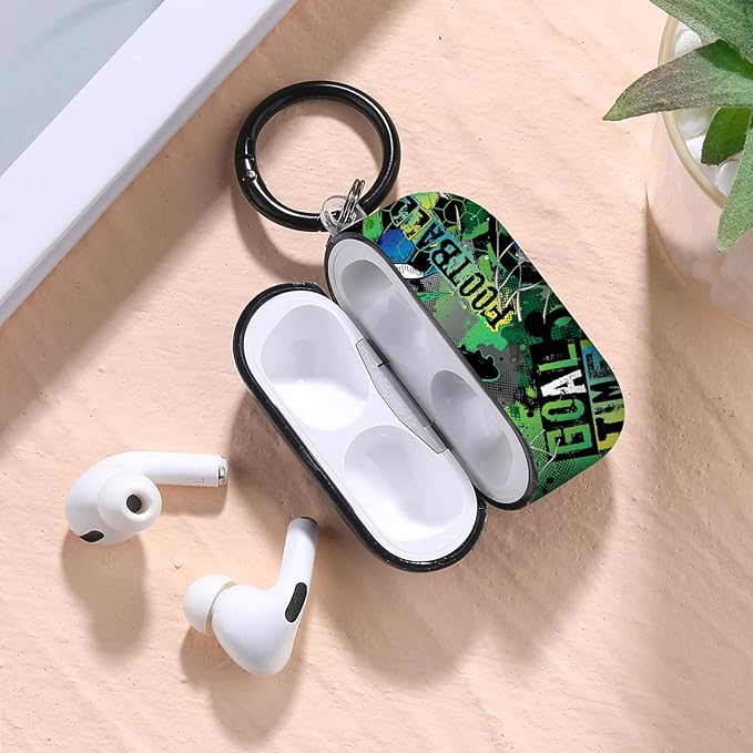 for Airpods Pro Case, Cute Cool Football Pattern TPU Soft Cases for Airpods Pro Case 1st Gen, Shockproof for Airpods Pro 2019 Case Men Women with Cleaner Kit & Keychain, Green