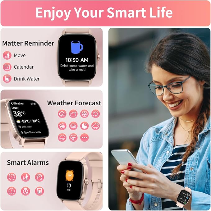 YMZ Smart Watch for Men Women, IP68 Waterproof, Bluetooth Calling, Fitness Tracker, Sleep Monitoring, 1.85'' DIY Dial, AI Built-in, 7 Days Battery, Compatible with Android & iOS