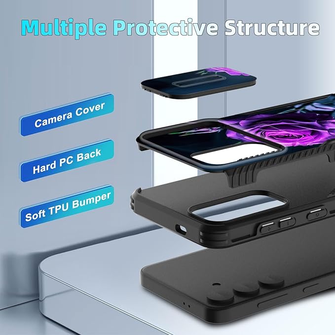 for Galaxy S26 Case Built in Slide Camera Lens Cover,Heavy Duty Shockproof Protection Dual Layer Case for Samsung Galaxy S26 6.3" 2026,Purple Flower Rose