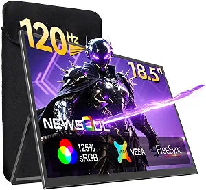 Portable Monitor 18.5'' 120Hz Gaming Monitor, 125%sRGB | 2000:1 | HDR| FreeSync Travel Monitor for Laptop Mac-Book PC, Built-in Stand & Speakers, VESA, USB HDMI Large Second Screen for Game Office