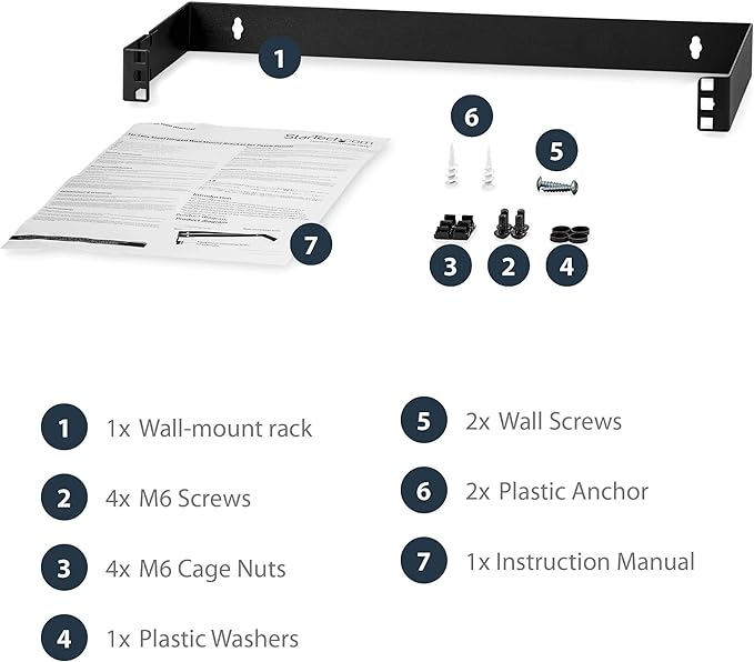 StarTech.com 1U Hinged Wall Mount Patch Panel Bracket - 6 inch Deep - 19" Patch Panel Swing Rack for Shallow Network Equipment- 17lbs