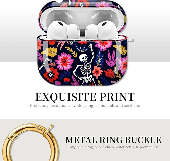 for AirPods Pro 3 Case, Compatible with AirPods Pro 3rd Generation Case (2025), Shockproof Protective Cover with Golden Carabine (Boho Skeleton Flora)