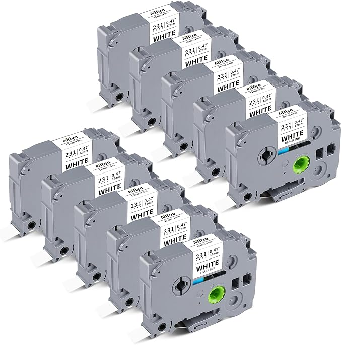 Compatible with Brother P Touch Label Tape 12mm 0.47'' Laminated White TZe231 TZ231 Label Tape 1/2 Inch Work for P Touch PTD220 PTH110 PTD400 Label Maker Refills, Black on White, 10-Pack