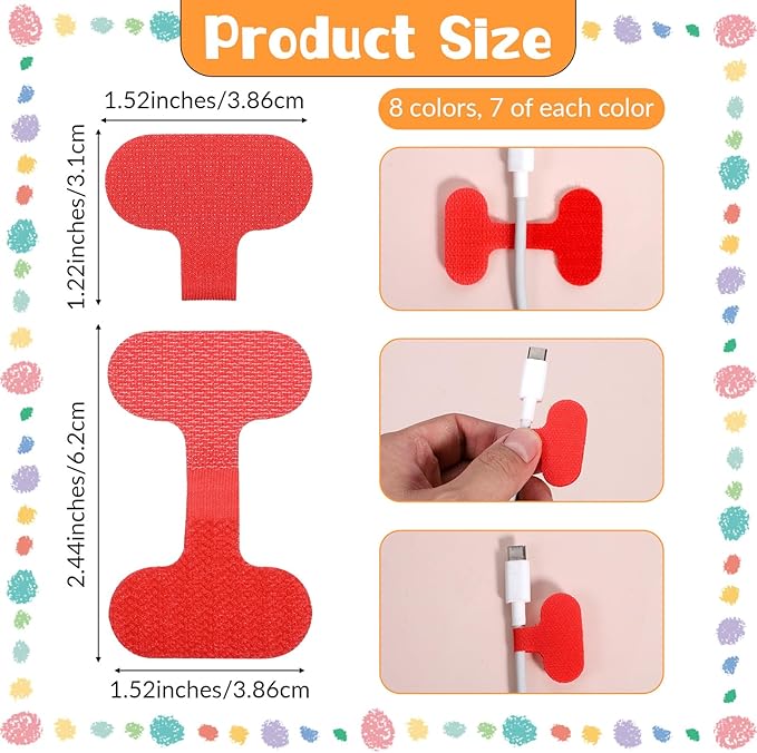 56Pcs Multi Color Durable Cable Lables with Writable Surface, Waterproof Wire Labels Self-Adhesive Nylon Wrap-It CableLabel for Electronics,Industrial Cable Management(1.5" x 0.63")