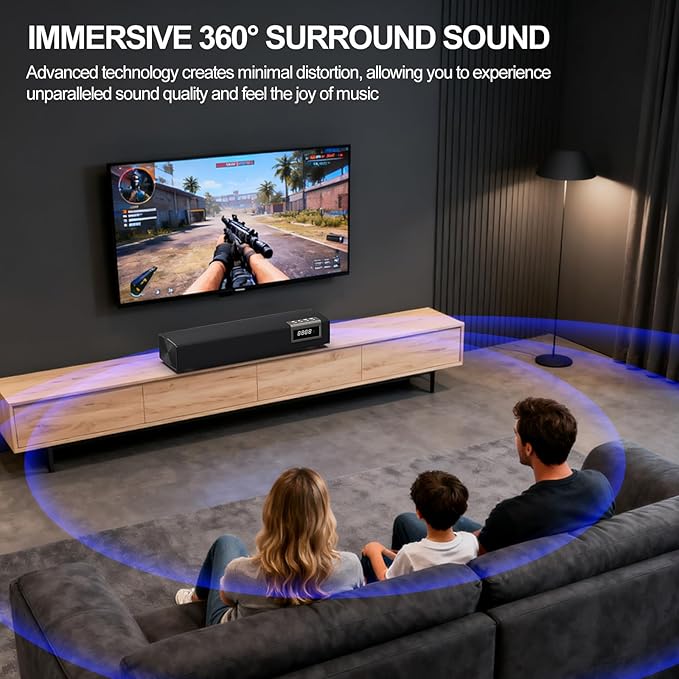 50W Sound Bar for Smart TV, 2.0 ch Soundbar with Bluetooth 5.4/ARC/Opt/AUX Connect, Soundbar for TV with 2 Full Range Speakers, Home Audio Surround Sound System for TV PC