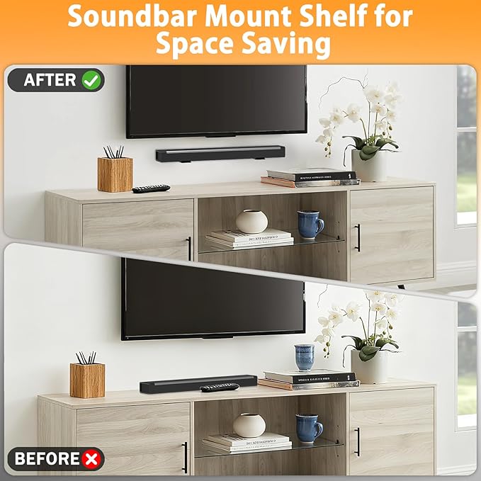 woiron Universal Soundbar Wall Mount Bracket Floating Wall Shelf Compatible for Samsung, Sony, LG,Vizio, Bose and More,Soundbar Mounting Bracket Shelf Mount Under TV (2 pcs)