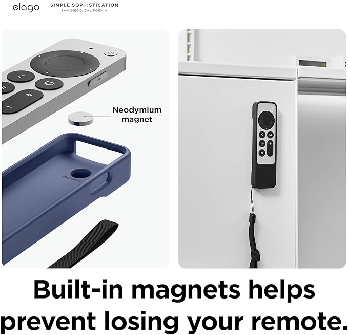 elago R1 Case Compatible with 2022 Apple TV 4K Siri Remote 3rd Gen, Compatible with 2021 Apple TV Siri Remote 2nd Gen- Magnet Technology, Lanyard Included, Full Access to All Functions [Jean Indigo]