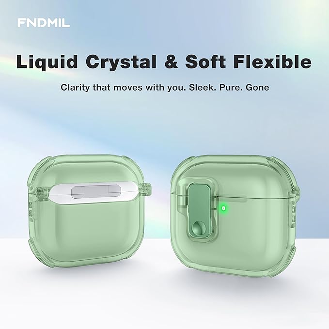 Clear Case for AirPods 4 Case Cover with [Lock Safety & Pop Up][Military Shockproof] Anti-Yellow Transparent Soft TPU Wireless Charging for AirPods 4th Generation Case with Keychain,Clear Green