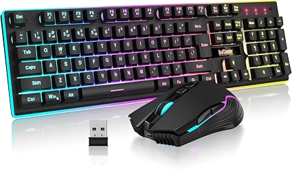 RedThunder K10 Wireless Gaming Keyboard and Mouse Combo, LED Backlit Rechargeable 3800mAh Battery, Mechanical Feel Anti-ghosting Keyboard + 7D 3200DPI Mice for PC Gamer (Black) - Image 4