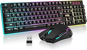 RedThunder K10 Wireless Gaming Keyboard and Mouse Combo, LED Backlit Rechargeable 3800mAh Battery, Mechanical Feel Anti-ghosting Keyboard + 7D 3200DPI Mice for PC Gamer (Black) - Image 1