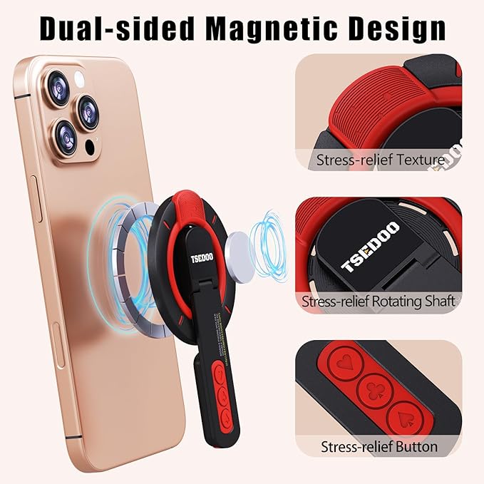 3-in-1 Magnetic Phone Grip Stand with 360° Roration Angle Adjustment, Silicone Finger Ring & Fidget Toy Design, Gym Dual-Sided Magnetic Phone Kickstand for All Phones
