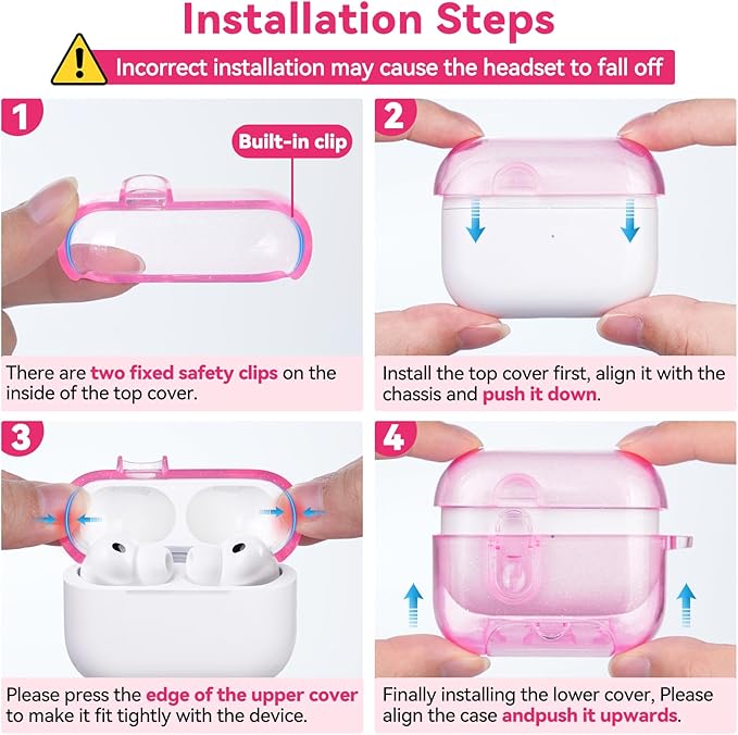 Clear Case for AirPods Pro 3 Case Cover with Safety Lock,Soft TPU Cover with Phone Stand & Cleaning Kit,Cute Bling Keychain for Women Girls-Clear Purple