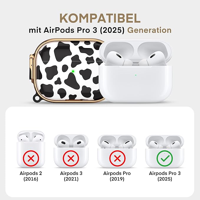 Maxjoy for AirPods Pro 3rd Generation Case with Lock, Cute AirPods Pro 3 Case Lock Protective Hard AirPod Pro 3 Cover for Women Men with Keychain for Airpod Pro 3rd Gen Cover 2025, Cow Print