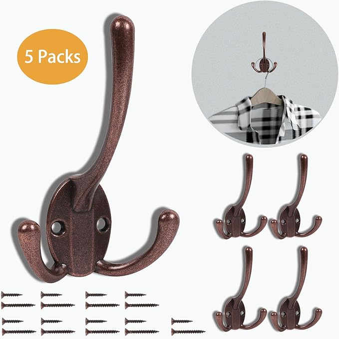 Wall Mounted Coat Hooks 5 Pack Heavy Duty Black Hardware Robe Hooks Decorative for Single Hanging Coats Towel Cubicle Classroom Kitchen Bath Backpack Hat Hook