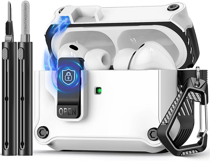 Compatible with AirPods Pro 3 Case,Magnetic Automatic Lock with Cleaning Kit,Compatible with Magsafe Cover-White