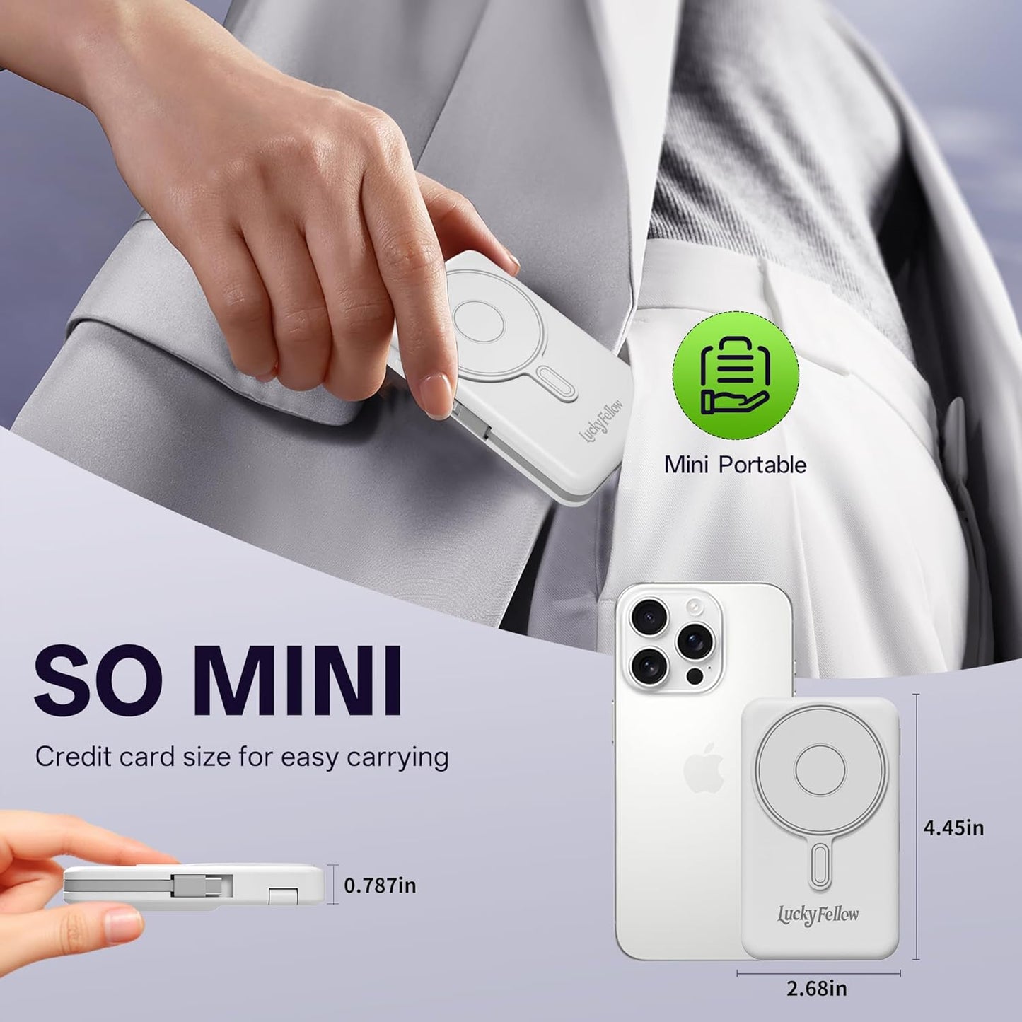Magnetic Portable Charger 10000mAh Wireless Power Bank with Built-in Cables and Stand Compatible with iPhone
