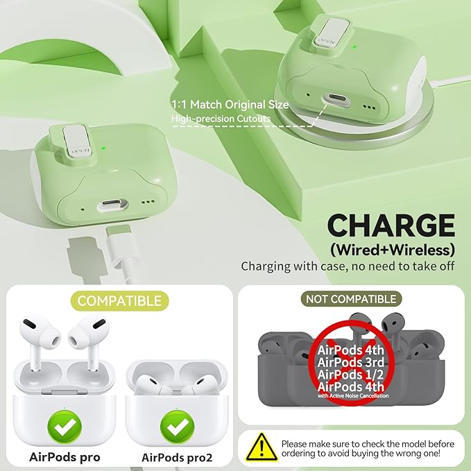 for AirPods Pro Case with Phone Stand,Secure Lock Case Compatible with Airpods Pro 2nd/1st Generation Case, Drop-Proof Case Cover with Cleaner and Lanyard for Women Girly (Pistachio Green)