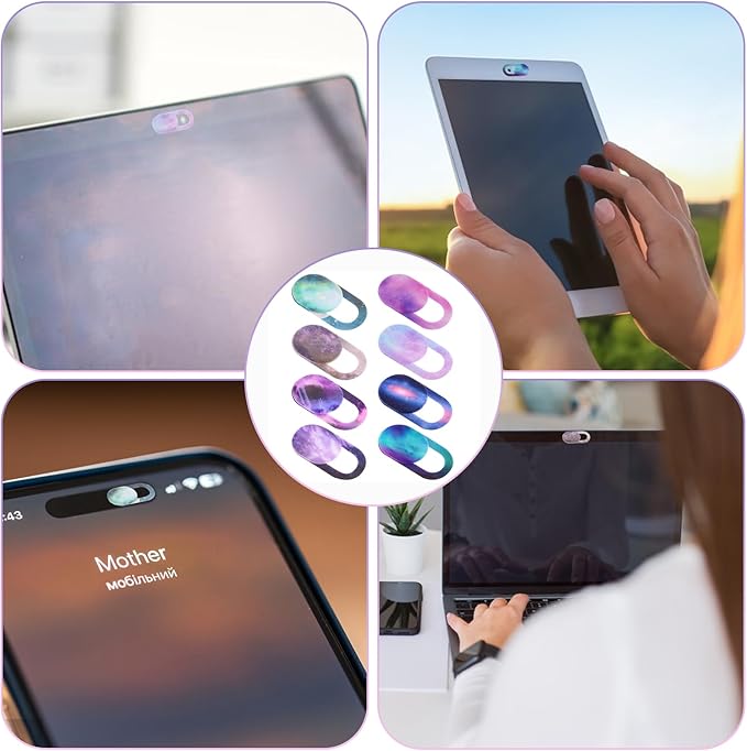 Amabro 8PCS Webcam Cover Slide, Starry Sky Laptop Camera Cover Slide Phone Camera Cover Ultra Thin Computer Camera Cover Slide Blocker Slider Privacy Security Protector for PC Pad Video Front Lens