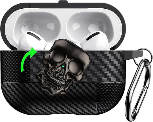 for Hard AirPods Pro 3 Case 2025|Funny 3D Skull Air Pods Pro 3 Case with Lock(Model A2700/A2931)|with Keychain|Halloween Cool Carbon Fiber Airpods 3 Pro Cases for Man Women(Black)