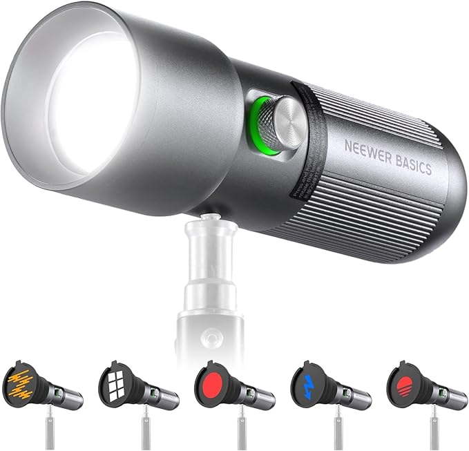 NEEWER Basics RGB Photography Flashlight, 4 Colors/20 GOBO Filters/CRI95+/7500mAh, 10W 6300K Portable LED Video Spotlight Patterned Ambient Aluminum Sunset Light for Recording Studio Lighting, FL10