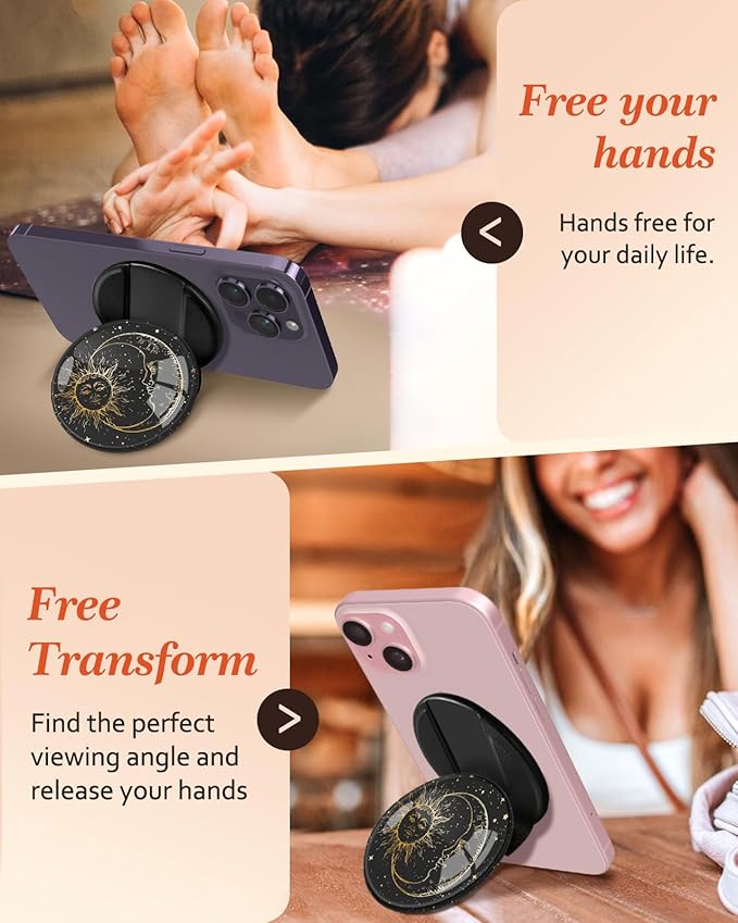 Kidcube Phone Grip Compatible with Magsafe - Magnetic Phone Grip Stand Cute Sun Moon Finger Grip Kickstand Ring Holder Women Girls Compatible with Magsafe Accessories for iPhone 16/15/14/13/12 Series