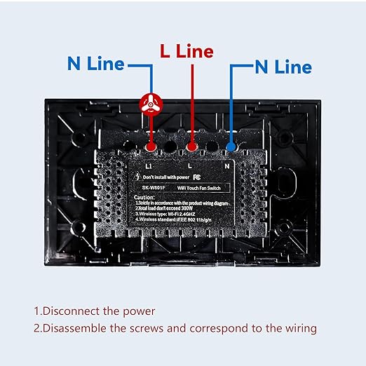 Smart Fan Switch Neutral Wire Required, 2.4GHz WiFi Dimmer Light Switch with Remote Voice Control, Tempered Glass Panel, Compatible with Alexa and Google Home, Black WiFi Fan