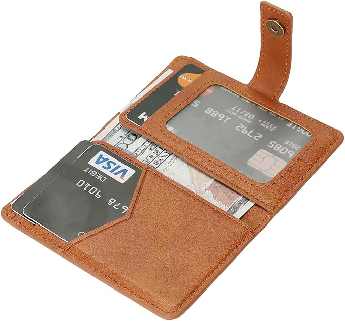 Ultra-Thin Magnetic Wallet Card Holder for iPhone and All MagSafe Protective Cases，Premium PU leather, powerful magnetic closure, stand function, 6 card slots (brown)