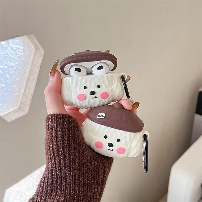 Case Compatible with Airpods 3, 3D Cute Kawaii Dog Design Keychain Case Cover, Portable Earbuds Accessories Soft Silicone Shockproof Wireless Earphone Protector White