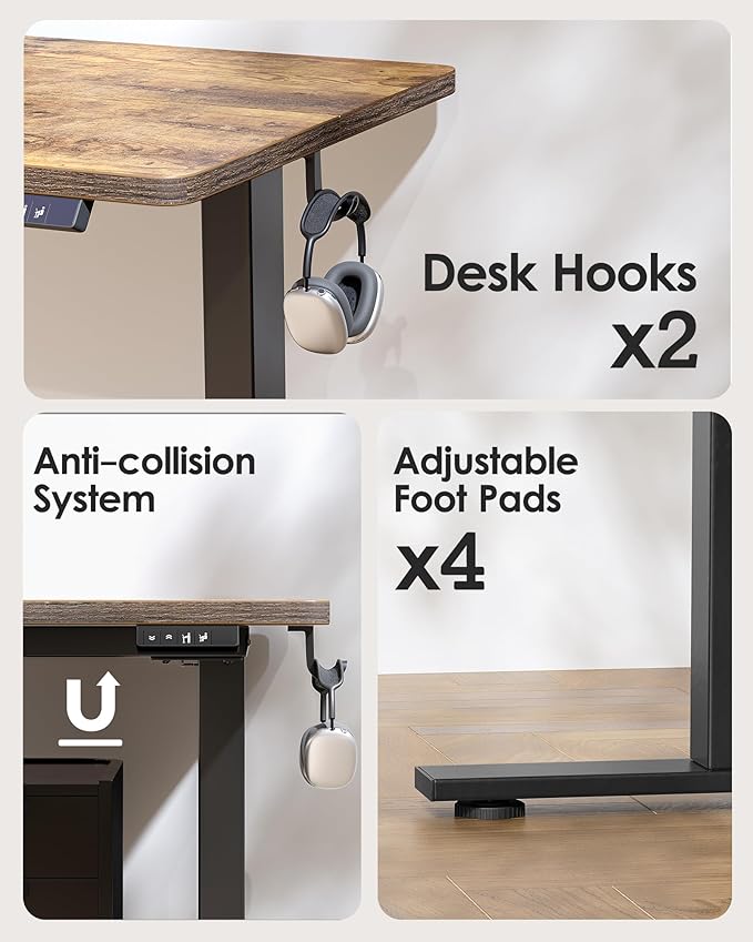 Standing Desk 55 x 24 inch, Electric Height Adjustable with Splice Board, Stand Up Desk, Sit Stand Desk Computer Desk for Home Office, Black Frame/Rustic Brown Top