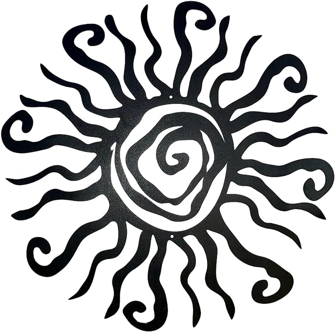 Riverside Designs Wacky Sun Metal Wall Art Indoor/Outdoor Decor - 30" Black Rust Proof Wall Sculpture - Made in USA - Ideal for Bedroom, Garden, Home, Patio and Farmhouse