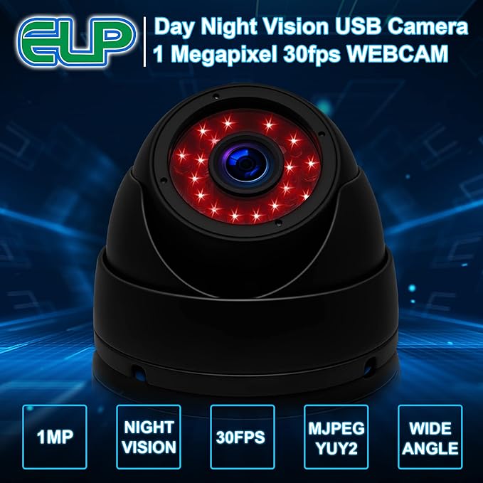 ELP 1megapixel Day Night Vision Indoor&Outdoor CCTV USB Dome Housing Camera Vandal-Proof for House and Pc Industrial Security.CCTV Camera for Baby Monitor, Pets Monitor,Home Security