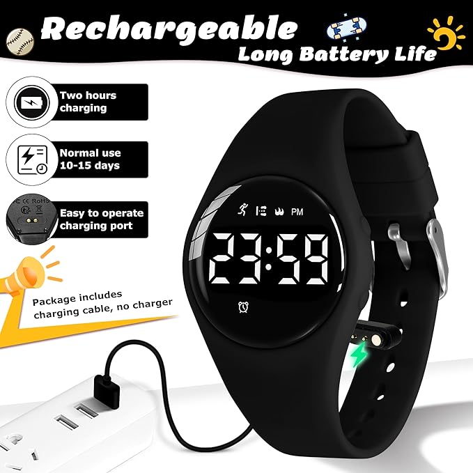 Kids Watches for Girls Boys Digital Sport Watch with Step Counter Pedometer Vibration Alarm Clock, No App Waterproof Fitness Tracker Kids Watch Boys Girls Teens Students Ages 5-16