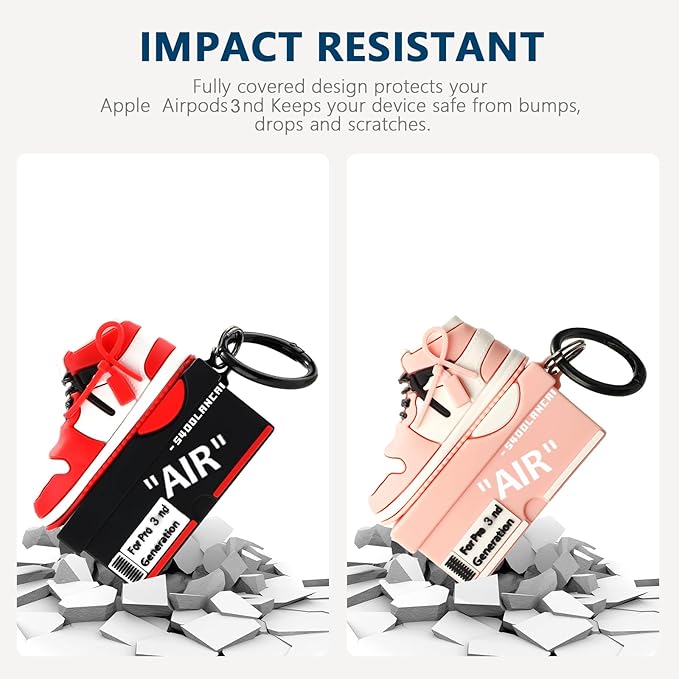 [2Pac] Compatible Airpods Pro 3 Case (2025),3D Cute Cartoon Shoe Box Soft Silicone Protective Cases for Apple AirPods Pro 3rd Generation Case,Airpod Pro 3 Cover with Keychain for Women Men,Red+Pink