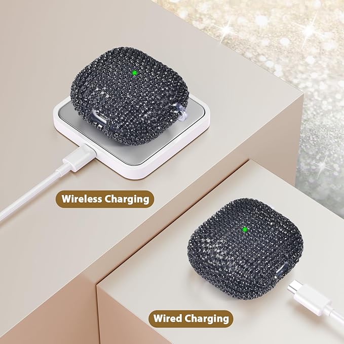 VISOOM Cute Jewelry Cases for Airpods 4 Cases 2024 Cover Women, Sparkly Air pods 4 Gen Case Hard TPU Airpod Case 4th Generation Bling Glitter iPods 4 Cas Keychain for iPods Earbuds Airpods 4th-Black