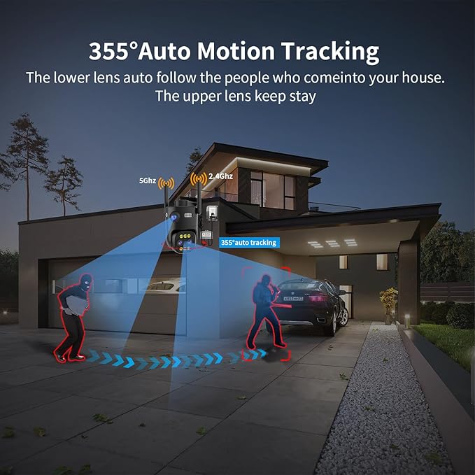 Indoor/Outdoor Cameras for Home Security 2Pack,2.4/5G WiFi Camera Wired,10x Hybrid Zoom,Plug-in 9.8ft Cable,360° Pan Tilt,Auto-Tracking,24/7 Recording,Work with NVR/DVR