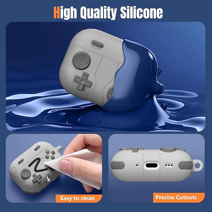Getino Game Case for AirPods Pro 3 Case 2025, Shockproof Silicone Cover for Apple AirPods Pro 3 – with Cleaner Kit & Keychain, Classic Funny Durable Protective Case for Men Boy–Light Gray