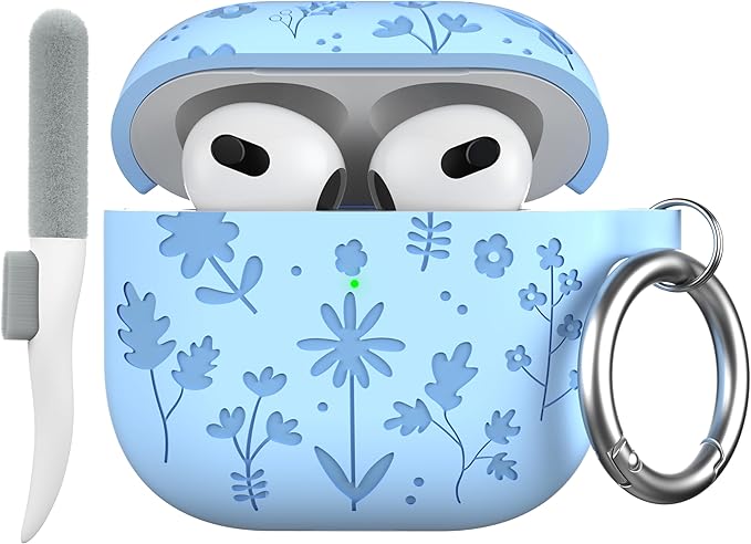 Maxjoy for AirPods 4 Case, Engraved Silicone Cute AirPod 4 Case for Women Men Protective iPod 4 Cover with Keychain Cleaning Kit for AirPod 4th Generation Cover 2024, Blue