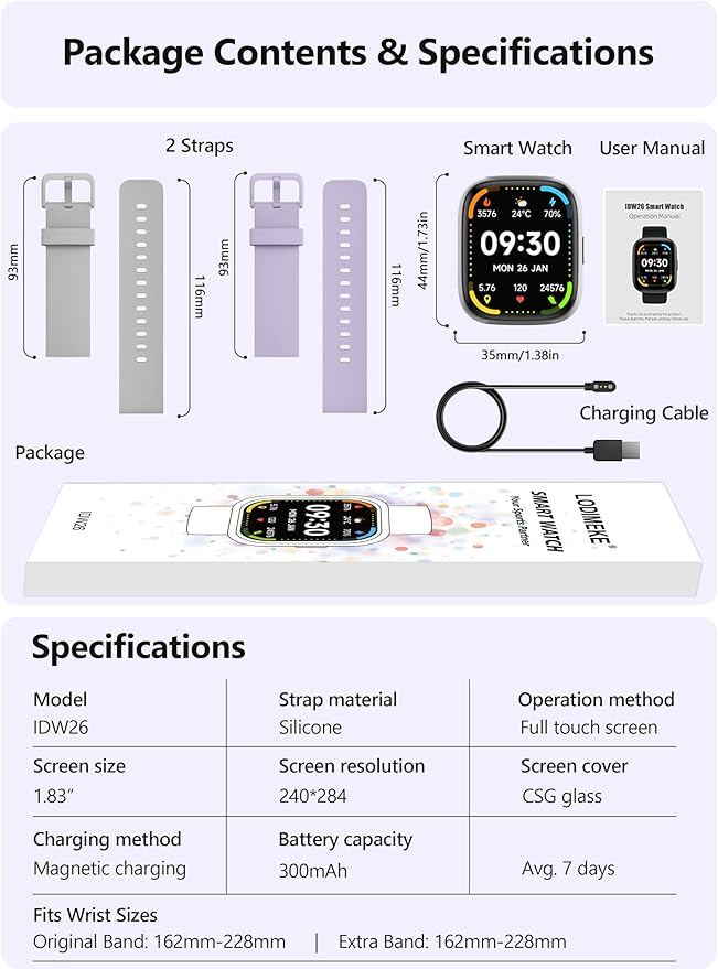 Smart Watch for Women Men Android & iPhone [2 Bands, 44mm case], Alexa Built-in, 1.83'' Smartwatch Make/Answer Call, HR SpO2 Sleep Stress Monitor Fitness Tracker, IP68 Waterproof Step Counter Watch