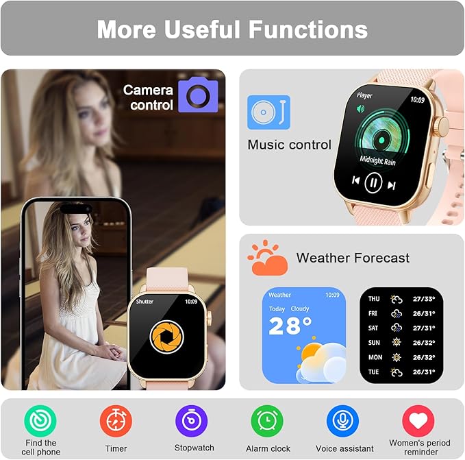 Smart Watch for Men Women, 1.85'' AMOLED HD Fitness Watch with 120+ Sports Modes, Bluetooth Call/Heart Rate/Sleep Monitor/Pedometer, Smartwatch for Android iOS, IP68 Waterproof, Gold