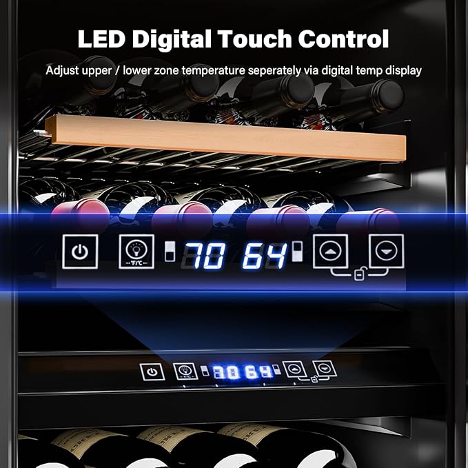 ROVSUN Dual Zone Beverage Refrigerator, 26 Bottle Fridge with Glass Door & Digital Temperature Control, Built-in/Freestanding/Under Counter Wine Cooler Chiller for Champagne, Beer