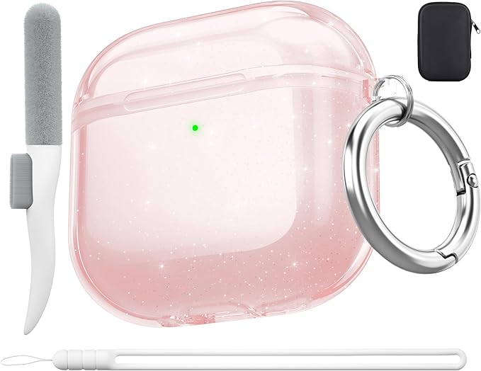 Valkit Compatible Airpods 4 Case Pink, Soft TPU Airpods Case Generation 4 with Cleaner Kit, Shockproof Protective Case with Keychain for Apple Airpods Gen 4 Cases Cute for Women Girl(Glitter Pink)