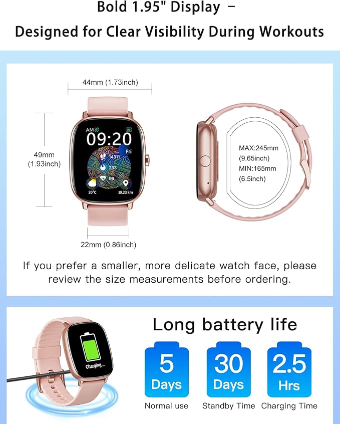HUAKUA Smart Watches for Women with GPS Built-in, Answer/Make Calls, 1.95" Smartwatch for iPhone/Android Phones, Fitness Watch with Heart Rate/Sleep Monitor 100+ Sports Modes IP68 Waterproof (Pink)