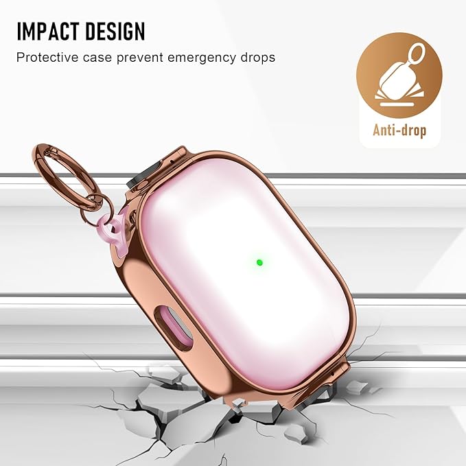 Maxjoy for Cute Airpods Pro 2 case with Safety Lock,Compatible Airpods Pro Case 2nd/1st Gen,Compatible Plating Solid Color AirPods Case Cover for Men Women Girly with Keychain-Transparent Pink